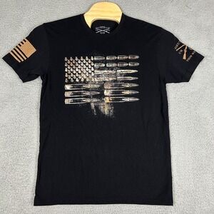Grunt Style Shirt Mens Large Black Short‎ Sleeve Real Tree Bullet American Flag